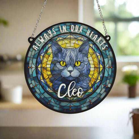Cat British Shorthair Memorial Stained Glass Effect Suncatcher